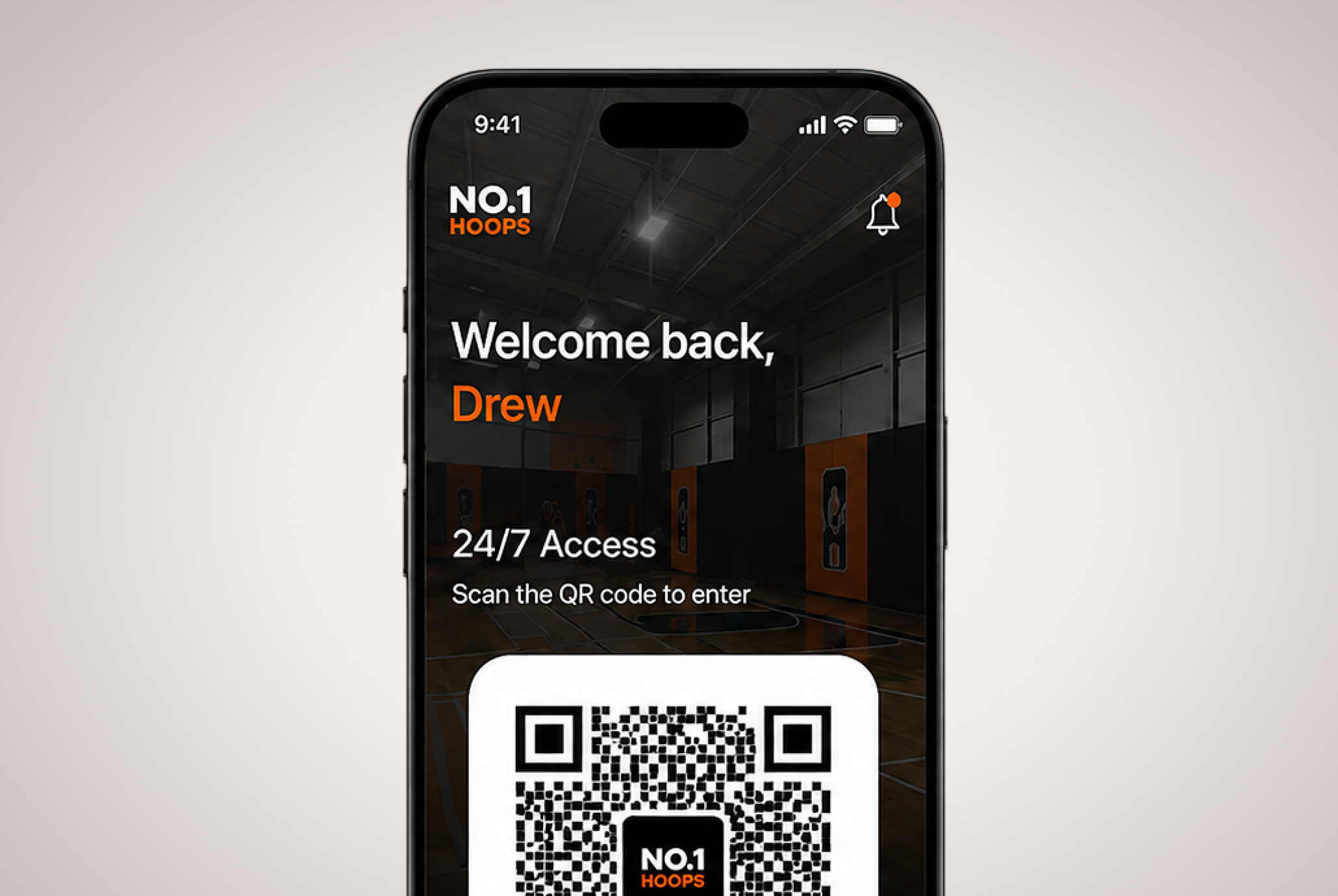 The No.1 Hoops app showing a member QR access code